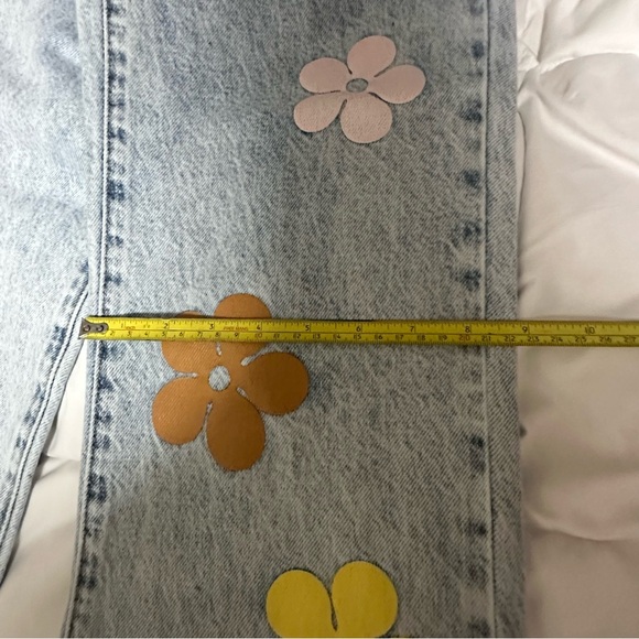 PacSun Blue and Pink Flare & Wide Leg Jeans with Artistic Floral Design - Picture 11 of 16